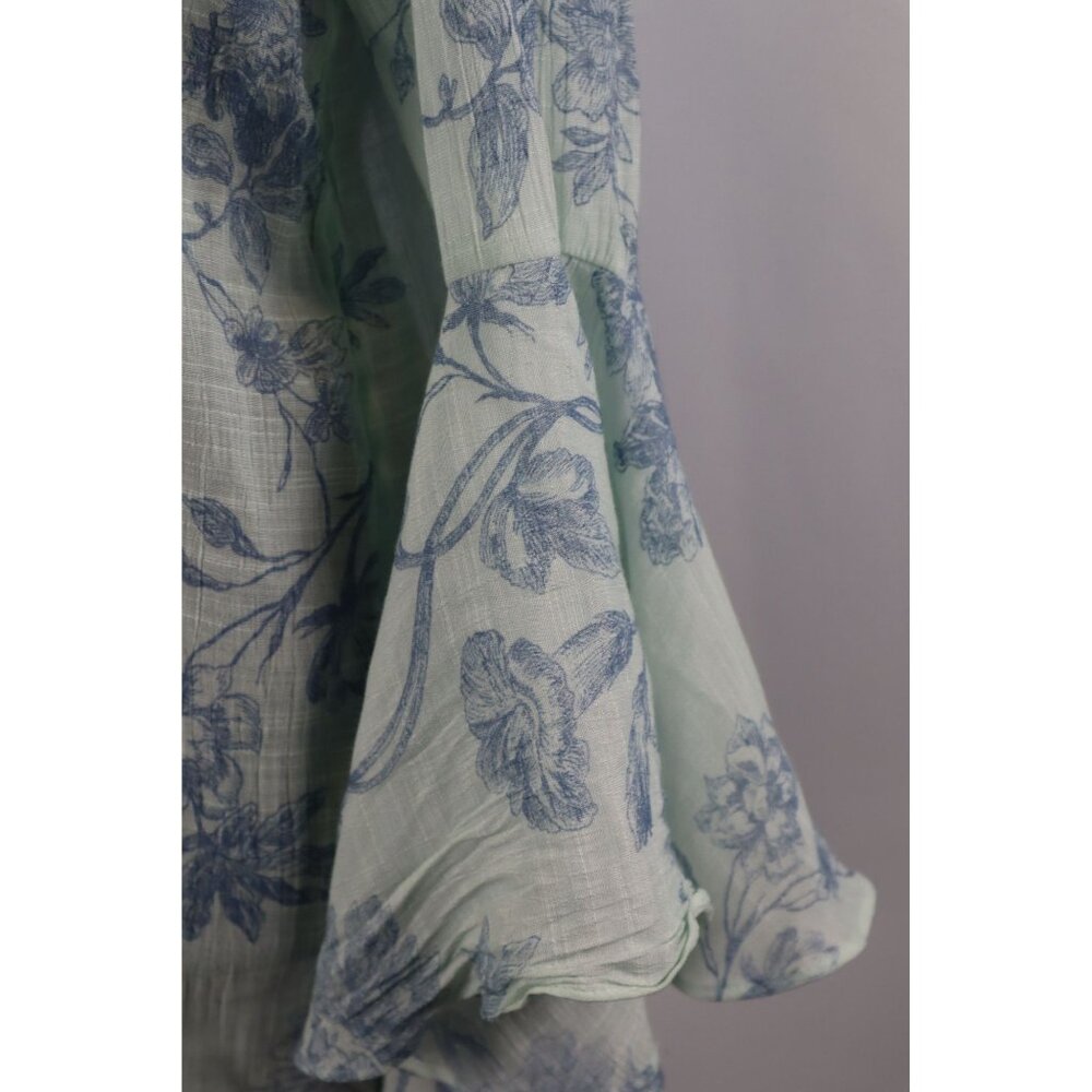 Lauren Conrad Women's‎ Mint Green Floral Print Flowy Bell Sleeve Top Size Medium - Picture 7 of 11